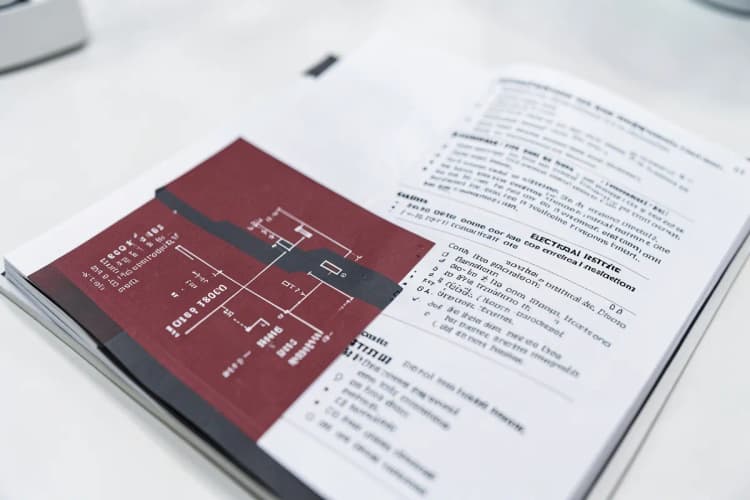 Close-up de um manual de normas técnicas com destaque para seções sobre instalações elétricas em concreto.