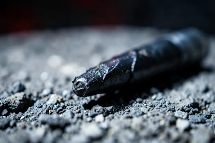 Broca de perfuratriz desgastada e ponta de metal danificada após perfurar concreto armado.